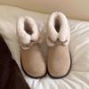 Модные женские короткие ботинки Зимние с пряжкой и ремешком Плюшевые Утепленные Нескользящие Хлопковые Ботинки Комфорт Отворот Подол Платформа Снежные Ботинки