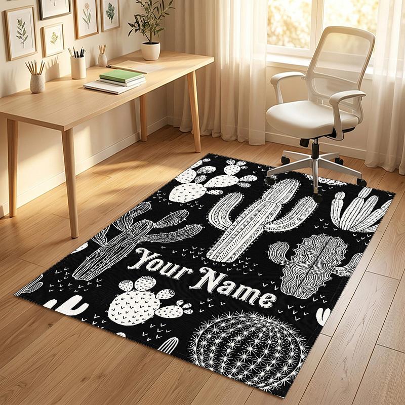 Cactus Garden Theme Soft Crystal Velvet Rug Custom Name & Text Print Non Slip Floor Rug for Bedroom Living Room