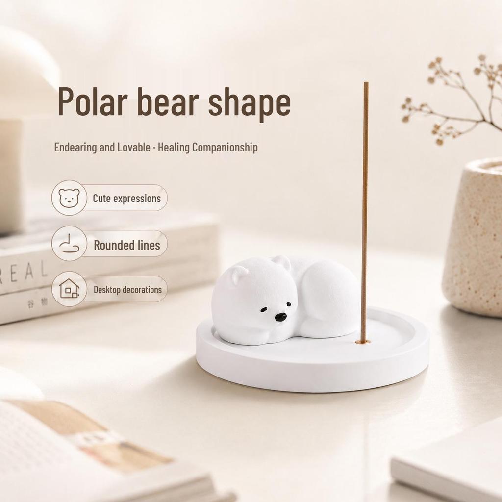 Polar Bear Gypsum Incense Holder: Agarwood & Sandalwood Stick Plate for Indoor Use. Natural White Creative Ornament & Burner.