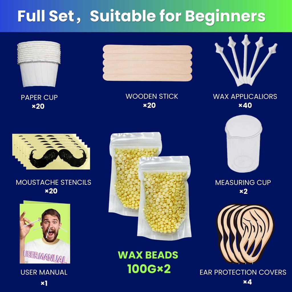 Nose Wax Kit Men, 200g Wax, 40 Applicators for 30-40 Uses. Easy, Quick & Painless Instant Nasal Waxing Kit for Men and Women