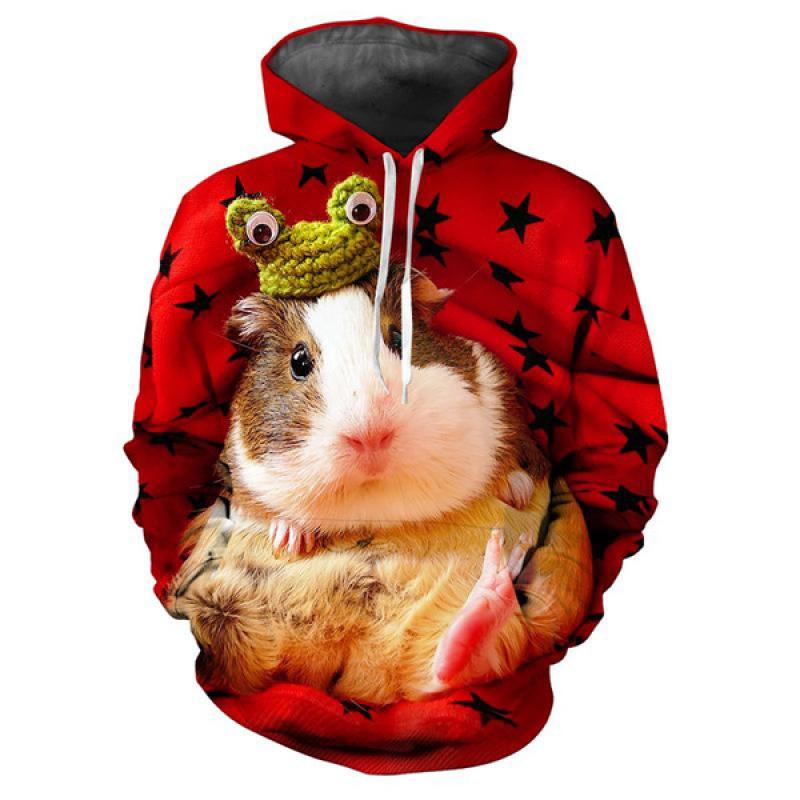 Животное Морская свинка 3D Принт Толстовка Женская y2k Повседневная мода Рубашка с капюшоном Пуловер Толстовки Большие размеры Унисекс Одежда