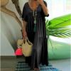 Summer Fashion New Women's Long Dress V- Neck Irregular Cotton Blended Elegant Large Size Casual Long Swing Vintage Dress