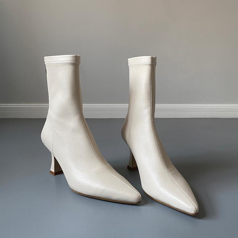 Осень Зима Женские Ботильоны с Острым Носком, Обувь на Молнии, Уличный Стиль, Толстый Высокий Каблук, Современные Короткие Ботильоны