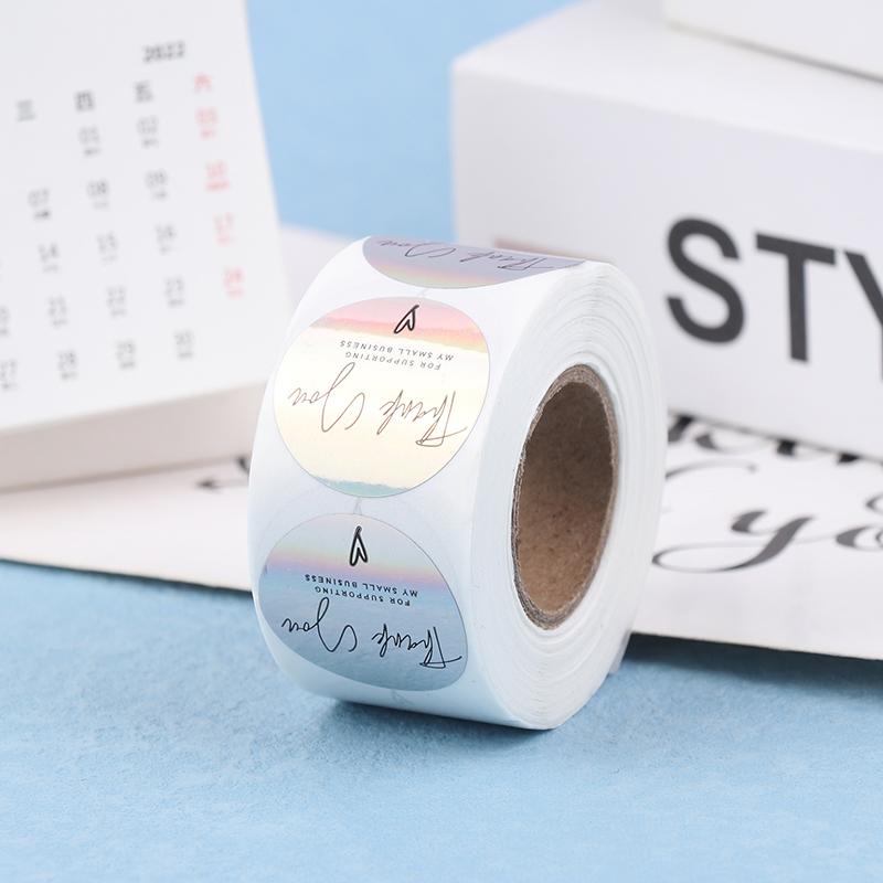 500 шт./рулон радужных лазерных благодарственных наклеек для малого бизнеса, самоклеящиеся этикетки для бутиков, упаковочные принадлежности