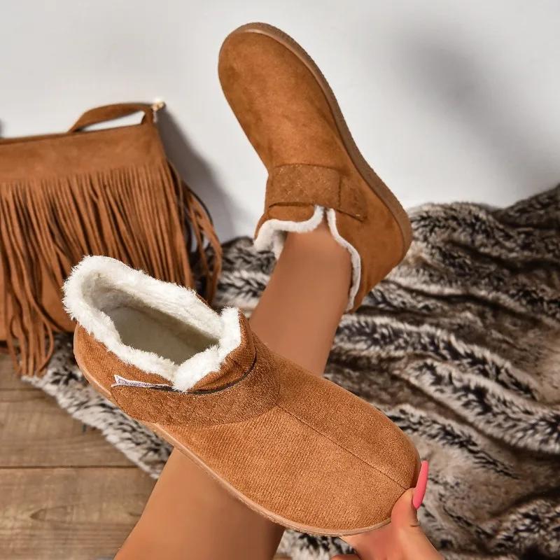 2024 Лидер продаж Новые универсальные женские ботинки Теплые и удобные женские ботинки на плоской подошве с неглубоким носком Однотонные повседневные ботинки