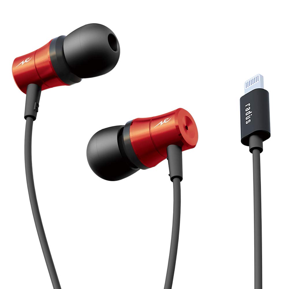 radius HP-NEL21R In-Ear Earphones, Red (Remote Control, Microphone Compatible, Lightning Connector)