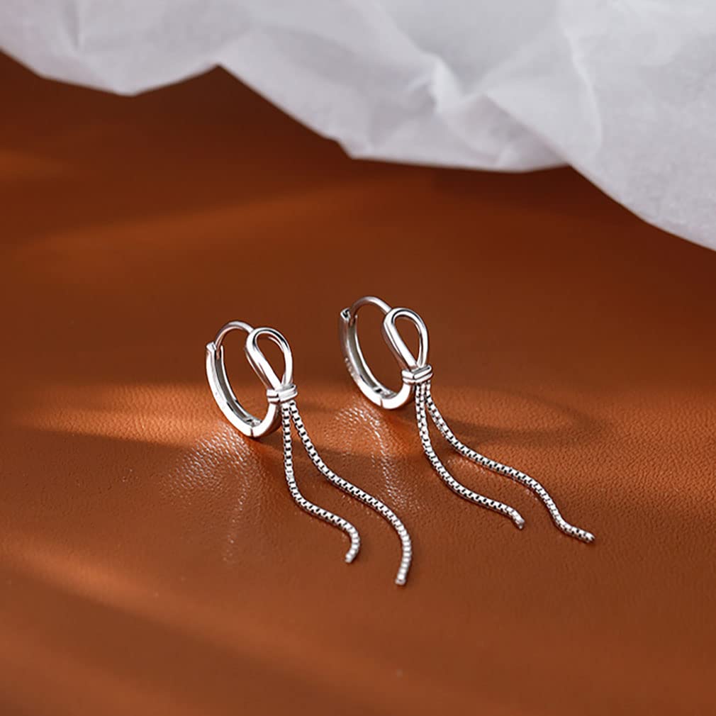 Серьги-кольца SLUYNZ из стерлингового серебра 925 пробы с кисточками для женщин, подростков, девочек, серьги-кольца с цепочкой