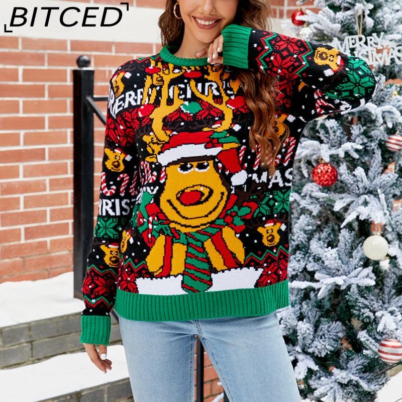 BITCED Повседневный рождественский пуловер со снеговиком, осенне-зимний мультяшный рождественский трикотаж с альпакой