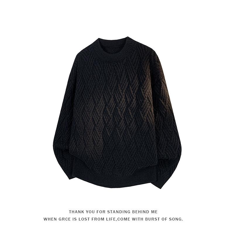 2025 Autumn/Winter Men's Round Neck Trendy Cable Knit Sweater Jacket