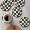 6-Pack Black and White Checkered Wooden Coasters, Round Drink Mats, Heat Resistant Coffee Table Pads, Kitchen Accessories, Ideal Housewarming Gift