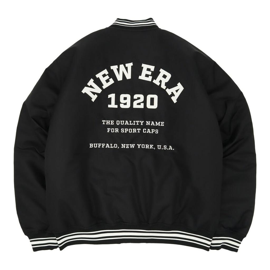 New Era Nylon Varsity Jacket Size Exclusive to Stylish Outfit for (14169646, NER34A6279), Black, L, ONSPOTZ. Unisex, Streetwear-inspired, Travel.