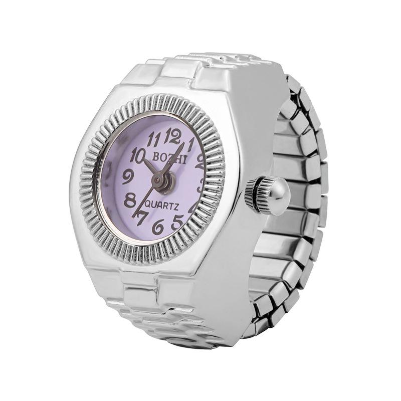 Кварцевые часы-кольцо со стразами и металлическим эластичным браслетом