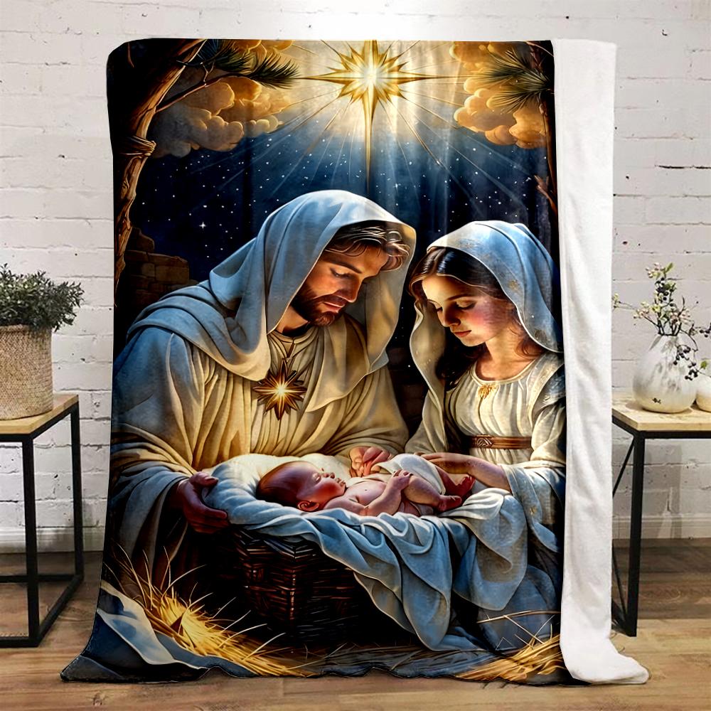 Holy Family Nativity Scene on BlanketFlannel blanket for bedroom, living room, sofa, and nap