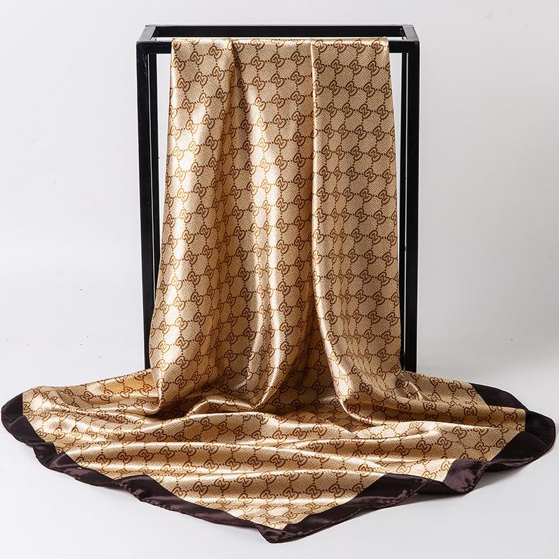 Spring/Summer New Women'S Silk Scarf 90 * 90cm Simulated Silk Twill Square Scarf Fashion Printed Large Square Scarf Professional Scarf