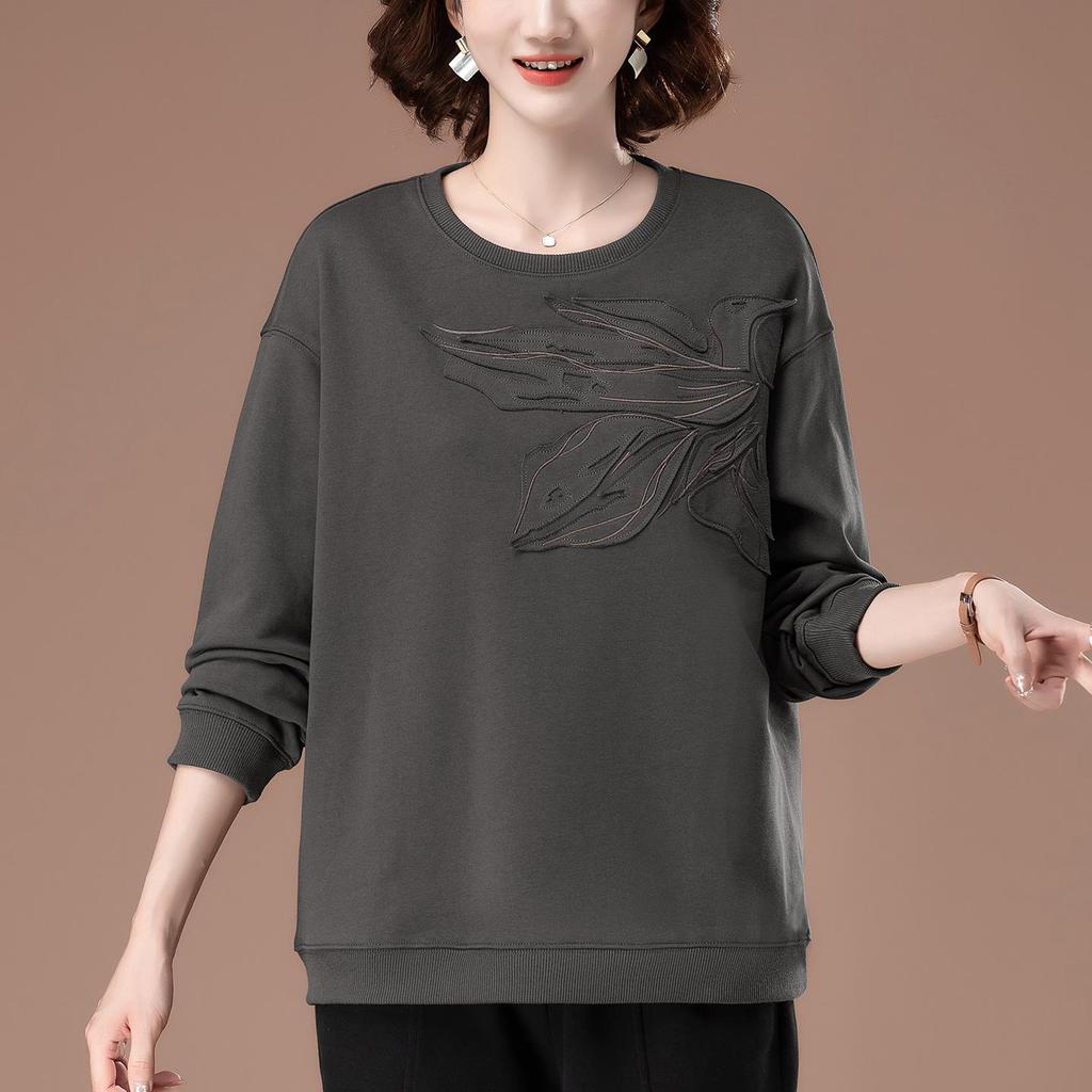 Plus Size Casual Sweatshirt for Middle-Aged Women - Early Autumn Round Neck Top