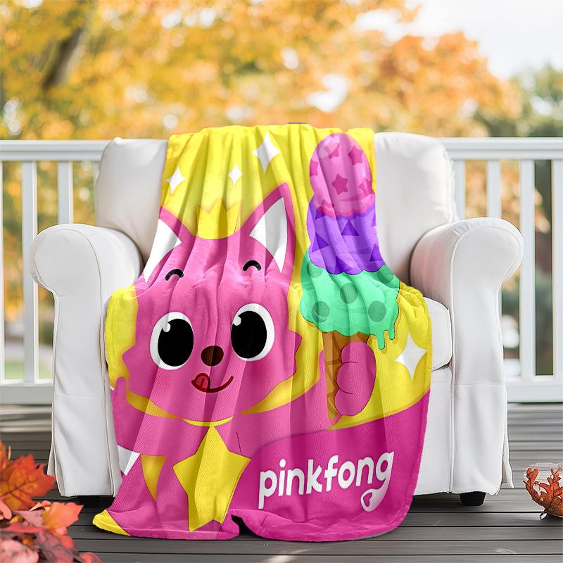 1pc Pinkfong1 Theme Blanket - Digital Print, Polyester, Cozy for All Seasons, Perfect for Outdoor, Camping, and Travel