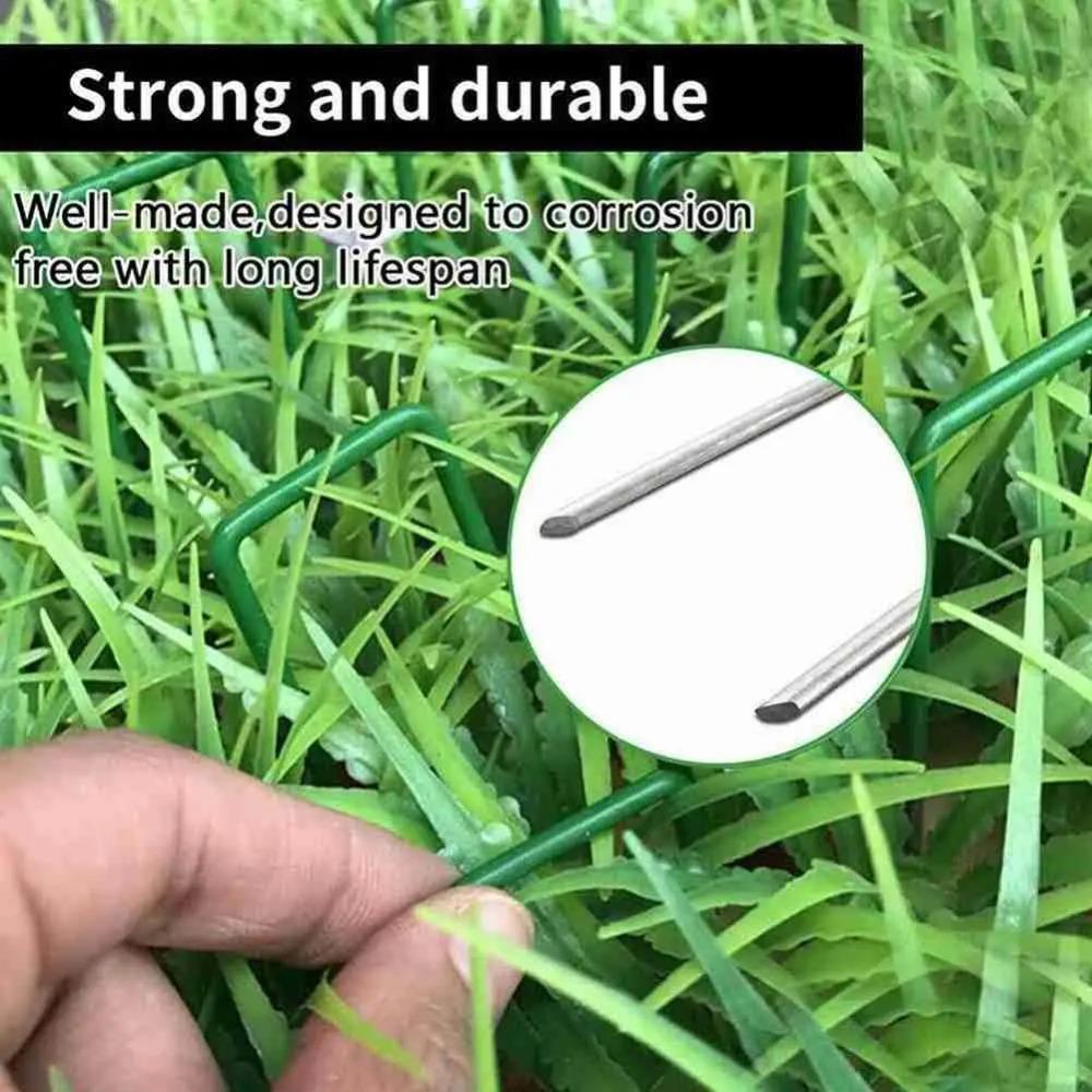 12PCS Garden Stakes Lawn Fixing Nails Green Tent Stakes Securing Pegs for Artificial Grass