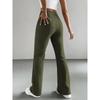 Womens Bell Bottom Pants  Casual Elastic Waist Trousers Solid Color Ribbed Knit Flare Pants
