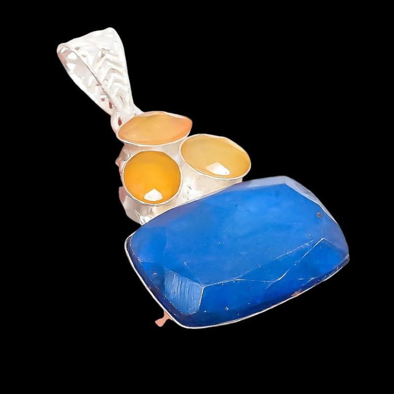 Burmese Sapphire, Sapphire Gemstone 925 Sterling Silver Jewelry Pendant 2.17" AH-5302