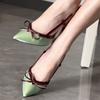 Fashion Baotou Sandals Spring New Style Pointy Head Light Mouth Matching Color Butterfly Knot Set Foot Non-slip High Heels