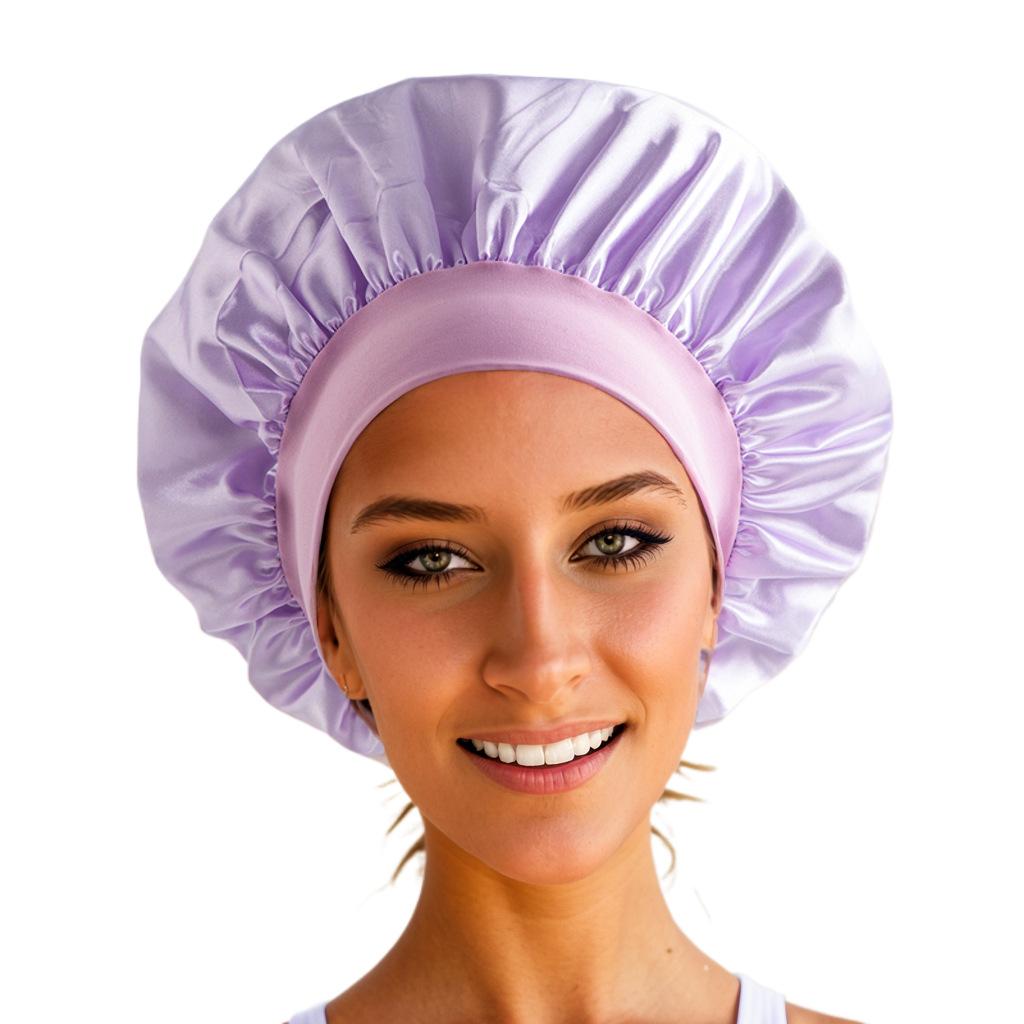 Новая атласная ночная шапочка с широкими полями, шелковистая шапочка для сна, шапочка для сна с эластичной мягкой лентой, шапочка для укладки волос, инструмент для обертывания волос