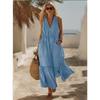 V Neck Sleeveless A Line Long Dress With Pockets Vintage Beach Vacation