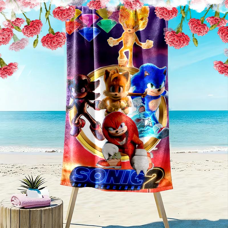 1pc SONIC Beach Towel, A Vibrant Beach Towel Suitable for Outdoor Activities, Camping, Hiking
