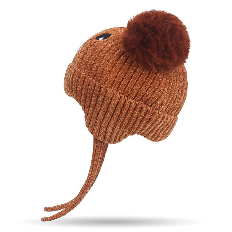 Cute Bear Baby Beanies Hat New Autumn Winter Kid Girl Boy Double Ball Caps Warm Ear Protection Knitted Hats Skullies Toddler Cap