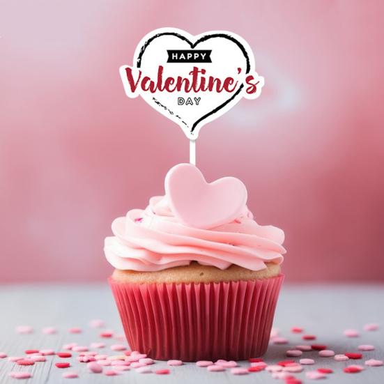 12Pcs Sweet Valentine Day Cupcake Toppers Heart Shape Letter Print Cake Topper Decoration Food Appetizer Stand