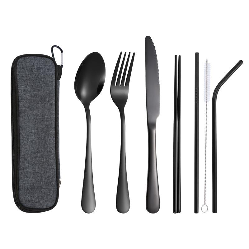 Нож и вилка из нержавеющей стали, ложка, щетка для чистки, палочки для еды, набор для домашнего ужина в отеле, гладкая интегрированная формовка, 7 шт.