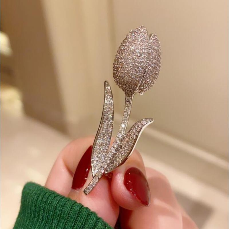 Супер красивая французская полная брошь-тюльпан с бриллиантами, брошь женская элегантность, темперамент, циркон, булавка для пиджака