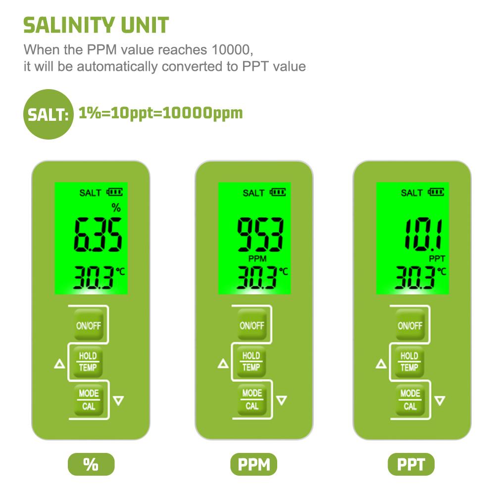 5 In 1 TDS EC SALT S.G. Temperature Meter Digital Water Quality Monitor Tester for Pools Drinking Water Aquariums with