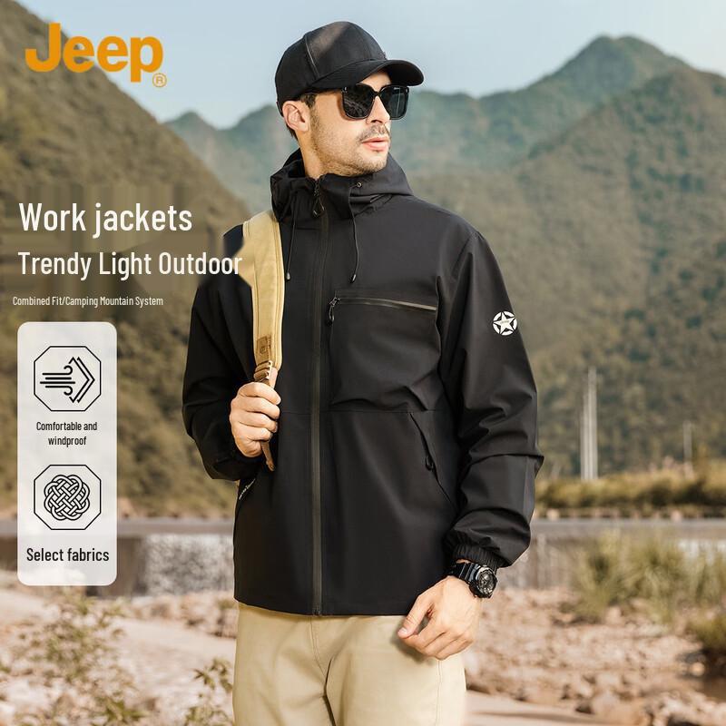 JEEP Men's Spring Autumn Detachable Hood Hiking Jacket