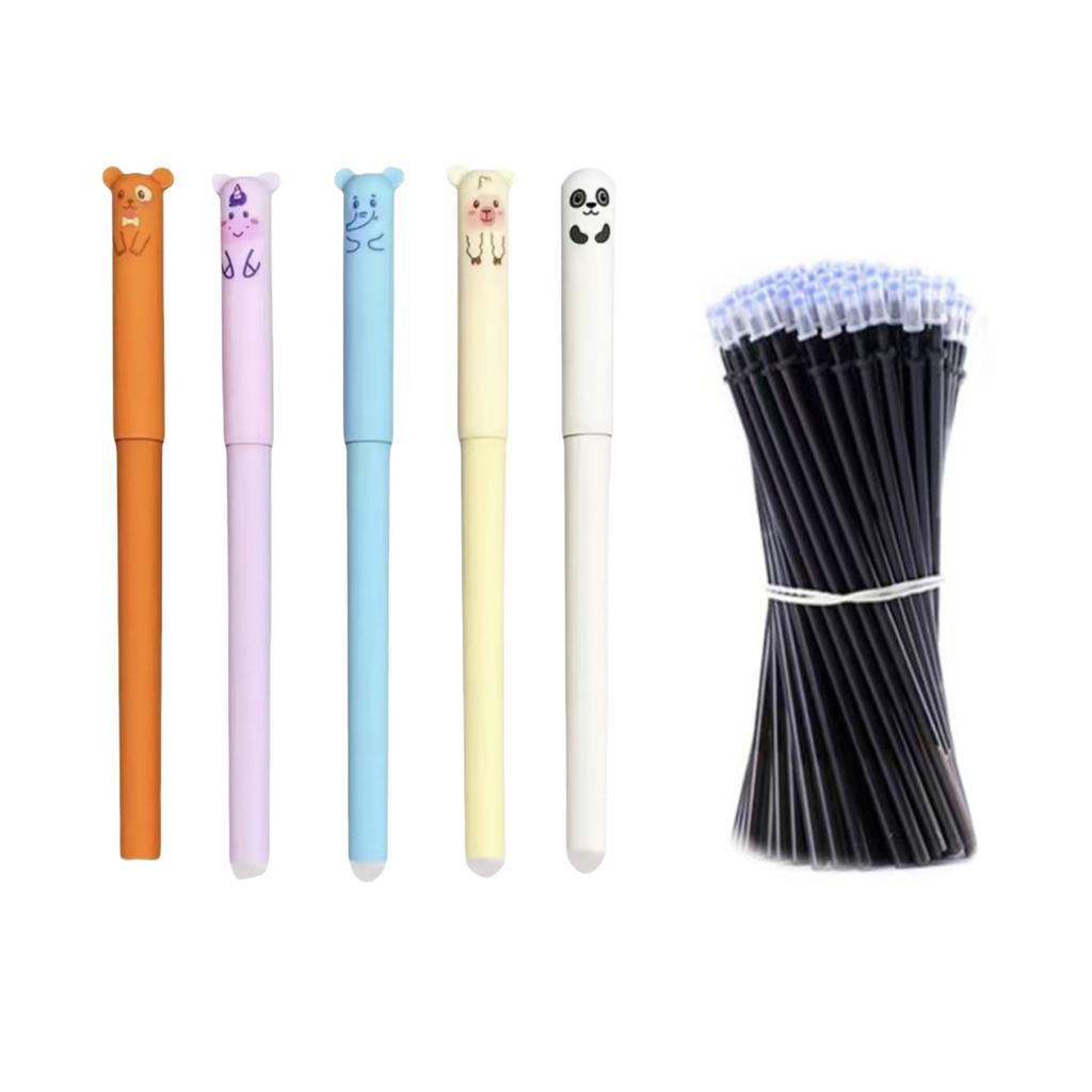 Erasable Gel Pen Thermal Easy-Rub Gel Pen Cute Cartoon Eraser Set With No-Waste Eraser 0.5mm Pen Tip 20ml