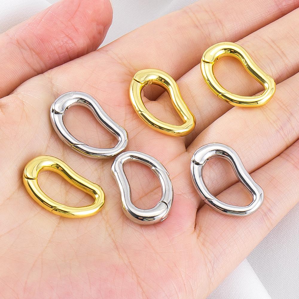 18K Plated D-Ring Pea-shaped Spring Clasp for Bracelet Making Brass Buckle Clasp Carabiner Locks for Jewelry Making Accessories