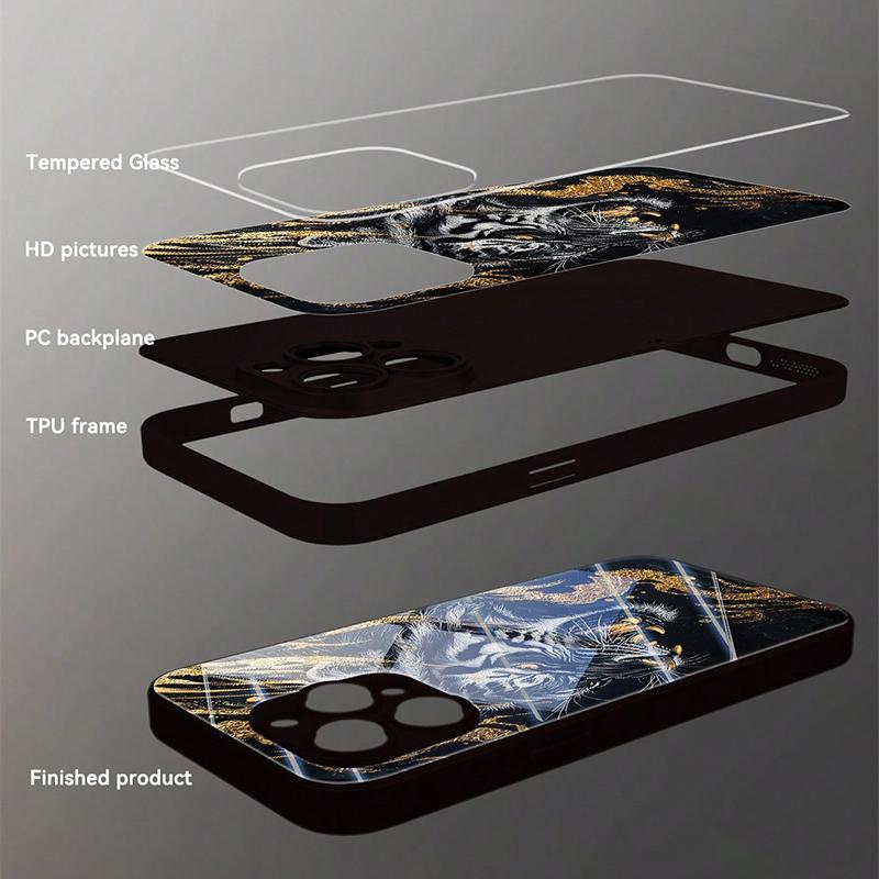 Модный Чехол из Закаленного Стекла с Золотым Рисунком Тигра для iPhone 17 16 15 Pro Max 14 13 12 11 17Air 16E 7 8 Plus XR XS X