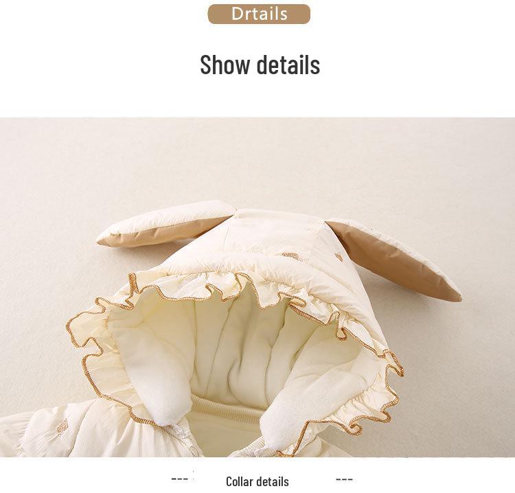 Утепленный флисовый зимний комбинезон для новорожденных девочек — милый наряд с капюшоном для прогулок.