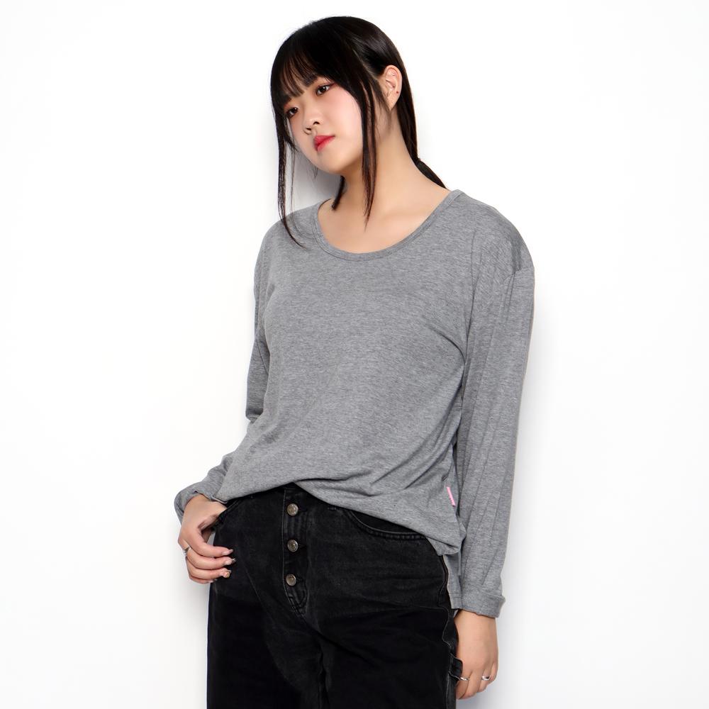 STUDIO 235 Modal Cotton Boyfit U-Neck Long Sleeve Melange Grey