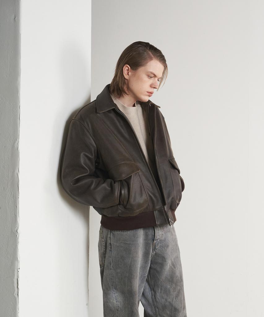 Sperone [Real Leather] Cowhide A-2 Classic Double Pocket Blouson (Brown)