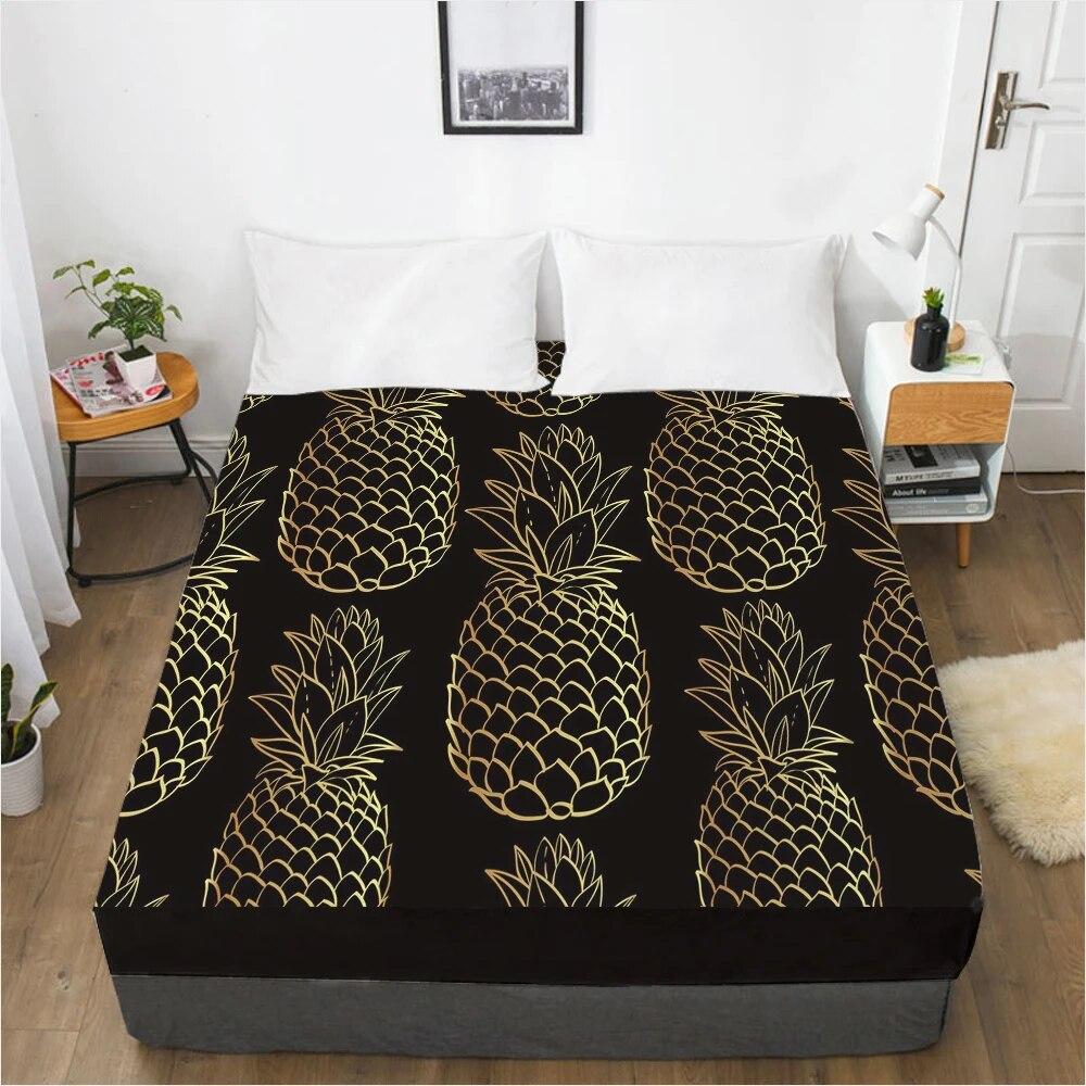 Простыни наматрасник с резинкой, постельное белье, простыня, 90x200, 180x200, 200x220, размер, 3D-печать, черный, золотой