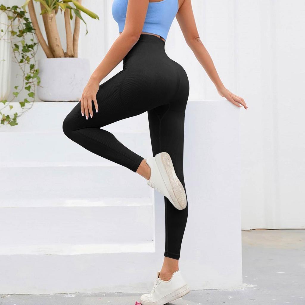 Женские модные однотонные штаны для йоги с высокой талией, узкие спортивные штаны для фитнеса