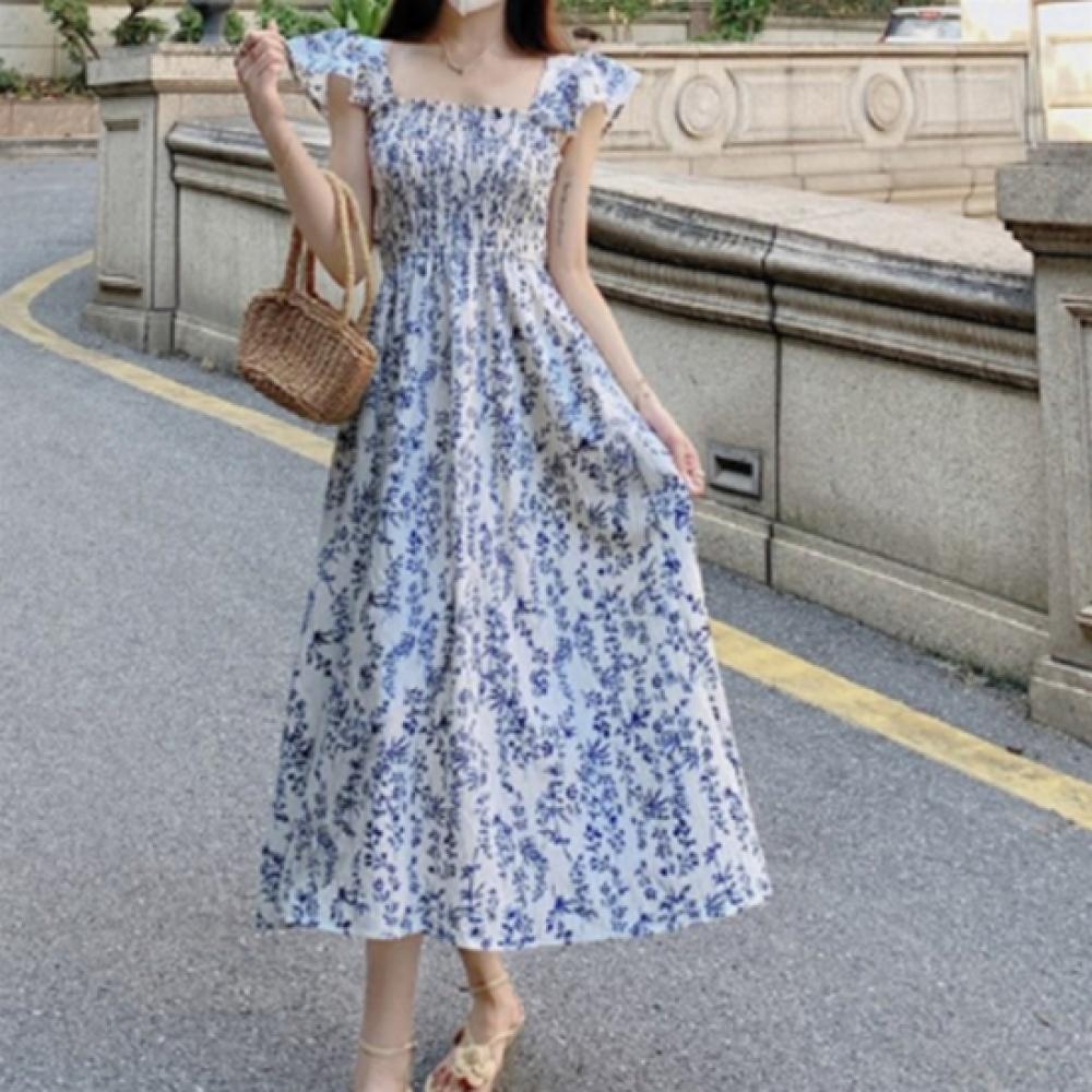 New ArrivalS Open Run Women S Frill Smock Banding Square Neck SleeveleSS Long Dt