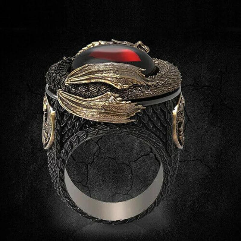 Cool Men Golden Dragon Rings Silver Color Fashion Red AAA Zircon Hip Hop Motorcycle Punk Party Jewelry Gift Size 6-13 Wholesale
