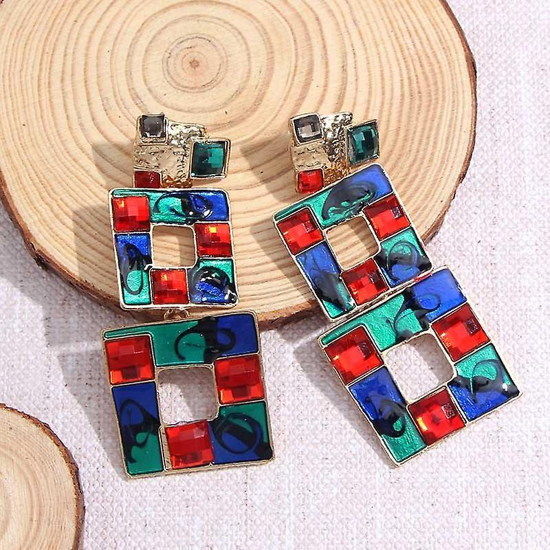 Exoctic earrings with multicolored squares