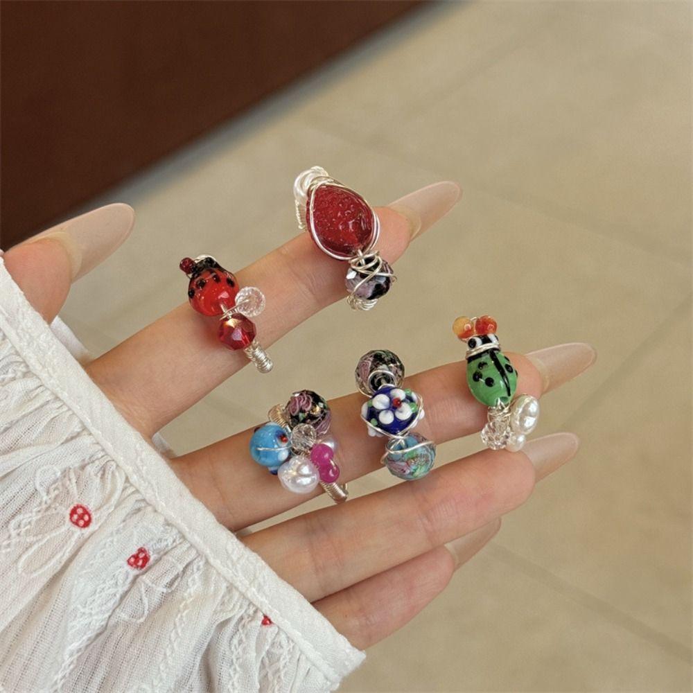 Кольцо с каплями масла в китайском стиле с изображением насекомых Ювелирные изделия Аксессуары Кольцо с эмалированным цветком Кольцо с росписью Пара