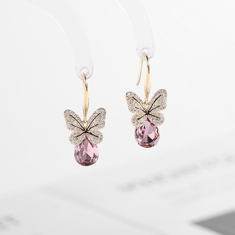 Весна и лето 2024 года, новые темпераментные серьги, простые серьги-крючки из микро-инкрустированного циркония с синими кристаллами в форме бабочек