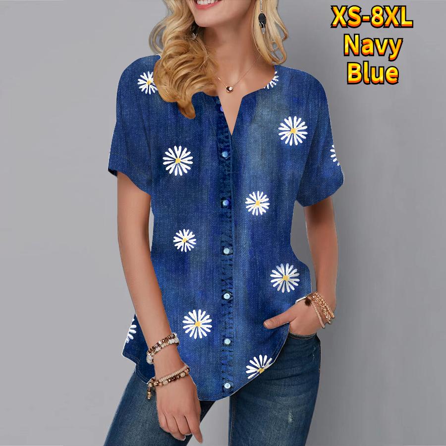 Женская летняя футболка с джинсовым узором и принтом, футболки с короткими рукавами, повседневные топы, маленький v-образный вырез, короткие рукава