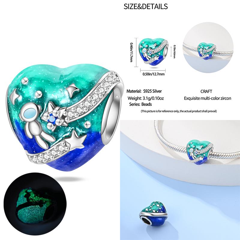 Copper Alarm Clock Starry Sky Pendant Heart-Shaped Charms Beaded Fit Original Bracelet Jewelry Women Diy