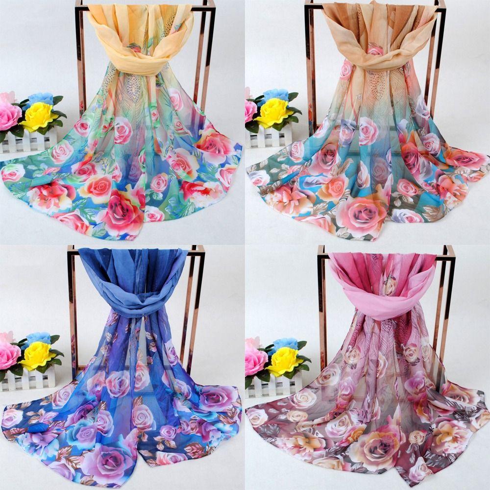 Peacock Feather Rose Pattern Gradient Shawl Sun Protection Neck Scarf The New Scarf  Women's