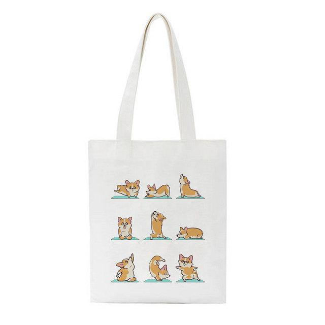 Женская сумка, модная холщовая сумка Kawaii Corgi с буквенным принтом, повседневная большая вместительная женская сумка Harajuku, новая забавная винтажная сумка-шопер с героями мультфильмов, сумки на плечо